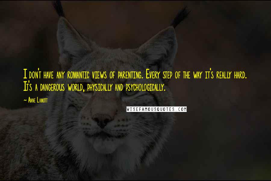 Anne Lamott Quotes: I don't have any romantic views of parenting. Every step of the way it's really hard. It's a dangerous world, physically and psychologically.