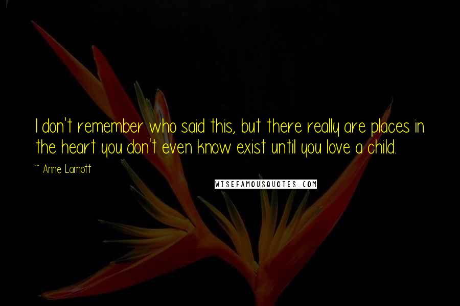 Anne Lamott Quotes: I don't remember who said this, but there really are places in the heart you don't even know exist until you love a child.