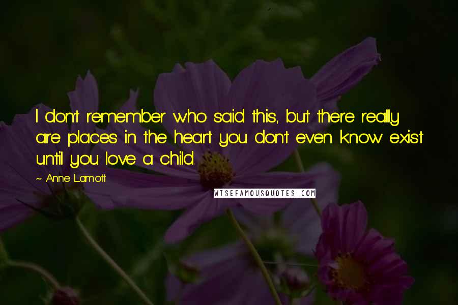 Anne Lamott Quotes: I don't remember who said this, but there really are places in the heart you don't even know exist until you love a child.