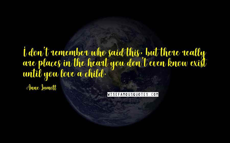 Anne Lamott Quotes: I don't remember who said this, but there really are places in the heart you don't even know exist until you love a child.