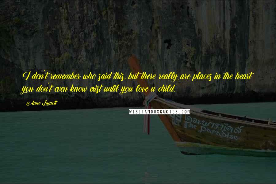 Anne Lamott Quotes: I don't remember who said this, but there really are places in the heart you don't even know exist until you love a child.