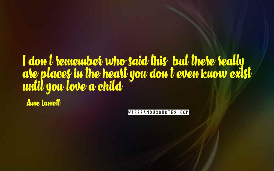 Anne Lamott Quotes: I don't remember who said this, but there really are places in the heart you don't even know exist until you love a child.