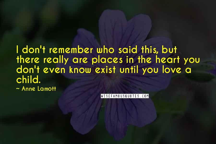 Anne Lamott Quotes: I don't remember who said this, but there really are places in the heart you don't even know exist until you love a child.