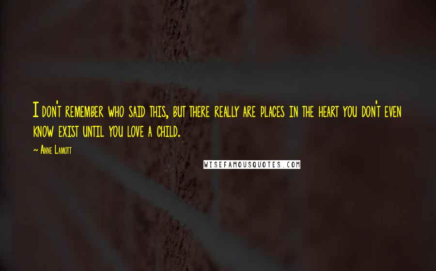 Anne Lamott Quotes: I don't remember who said this, but there really are places in the heart you don't even know exist until you love a child.