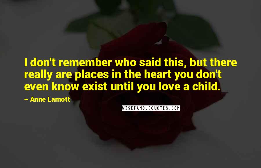 Anne Lamott Quotes: I don't remember who said this, but there really are places in the heart you don't even know exist until you love a child.