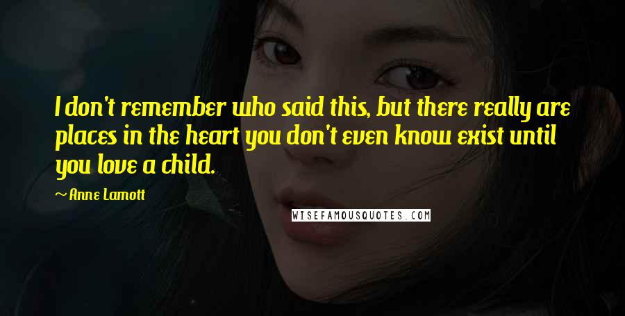Anne Lamott Quotes: I don't remember who said this, but there really are places in the heart you don't even know exist until you love a child.