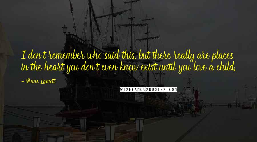 Anne Lamott Quotes: I don't remember who said this, but there really are places in the heart you don't even know exist until you love a child.