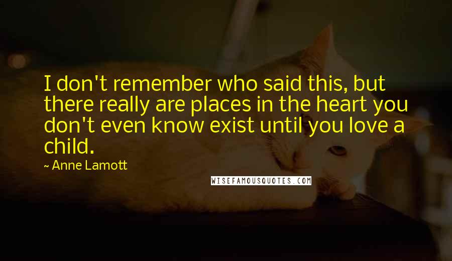 Anne Lamott Quotes: I don't remember who said this, but there really are places in the heart you don't even know exist until you love a child.