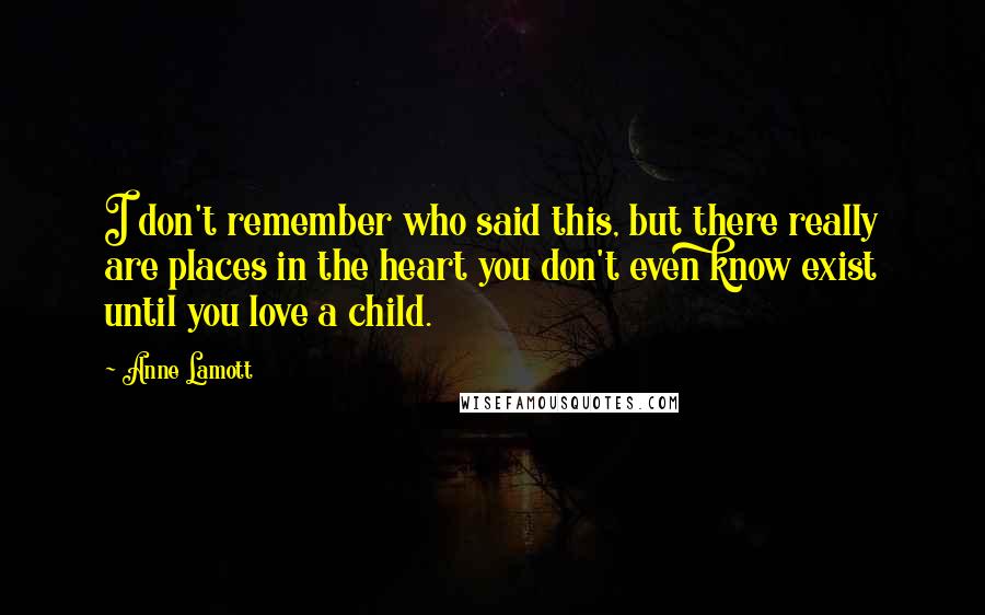 Anne Lamott Quotes: I don't remember who said this, but there really are places in the heart you don't even know exist until you love a child.