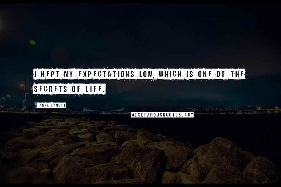 Anne Lamott Quotes: I kept my expectations low, which is one of the secrets of life.