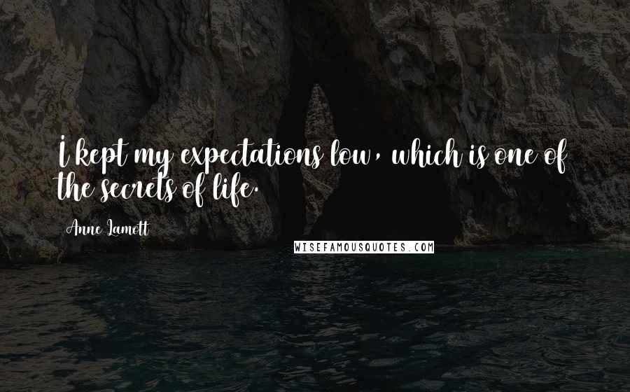 Anne Lamott Quotes: I kept my expectations low, which is one of the secrets of life.