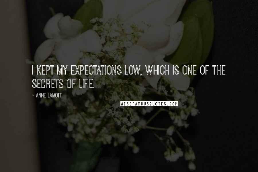 Anne Lamott Quotes: I kept my expectations low, which is one of the secrets of life.