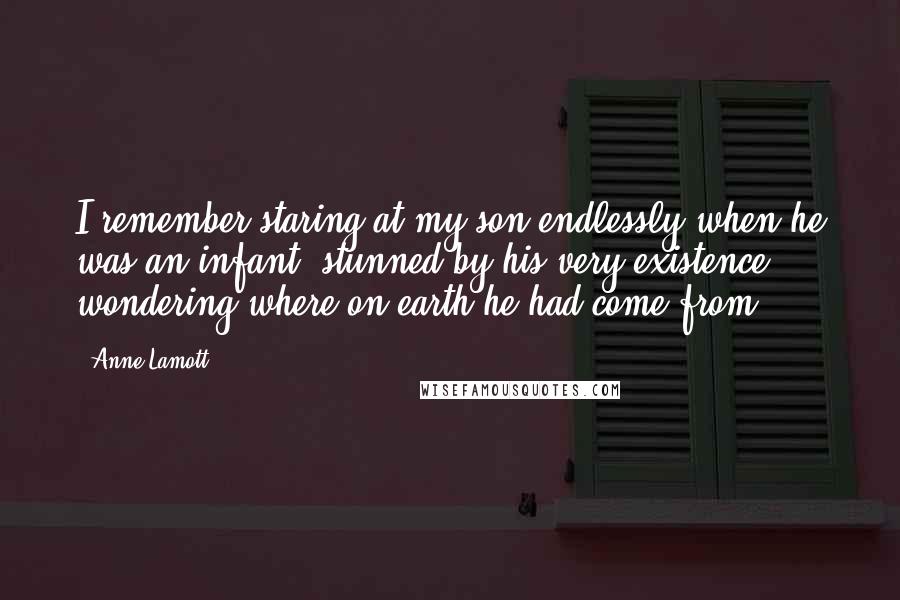 Anne Lamott Quotes: I remember staring at my son endlessly when he was an infant, stunned by his very existence, wondering where on earth he had come from.