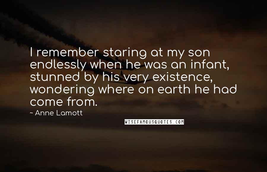 Anne Lamott Quotes: I remember staring at my son endlessly when he was an infant, stunned by his very existence, wondering where on earth he had come from.