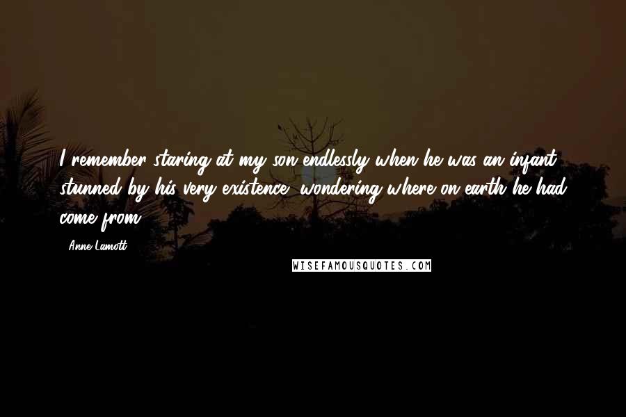 Anne Lamott Quotes: I remember staring at my son endlessly when he was an infant, stunned by his very existence, wondering where on earth he had come from.