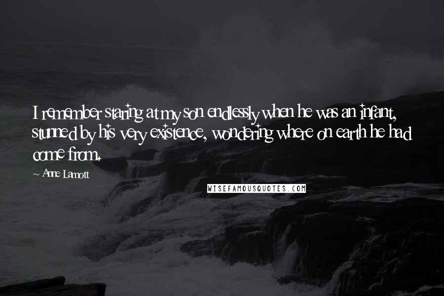 Anne Lamott Quotes: I remember staring at my son endlessly when he was an infant, stunned by his very existence, wondering where on earth he had come from.