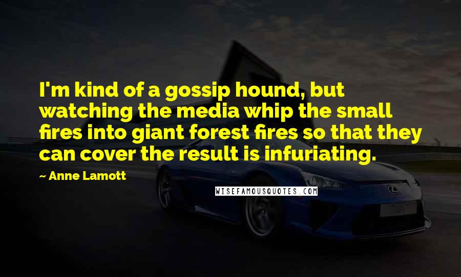 Anne Lamott Quotes: I'm kind of a gossip hound, but watching the media whip the small fires into giant forest fires so that they can cover the result is infuriating.