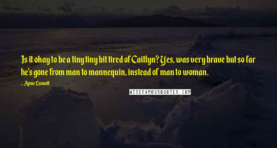 Anne Lamott Quotes: Is it okay to be a tiny tiny bit tired of Caitlyn? Yes, was very brave but so far he's gone from man to mannequin, instead of man to woman.