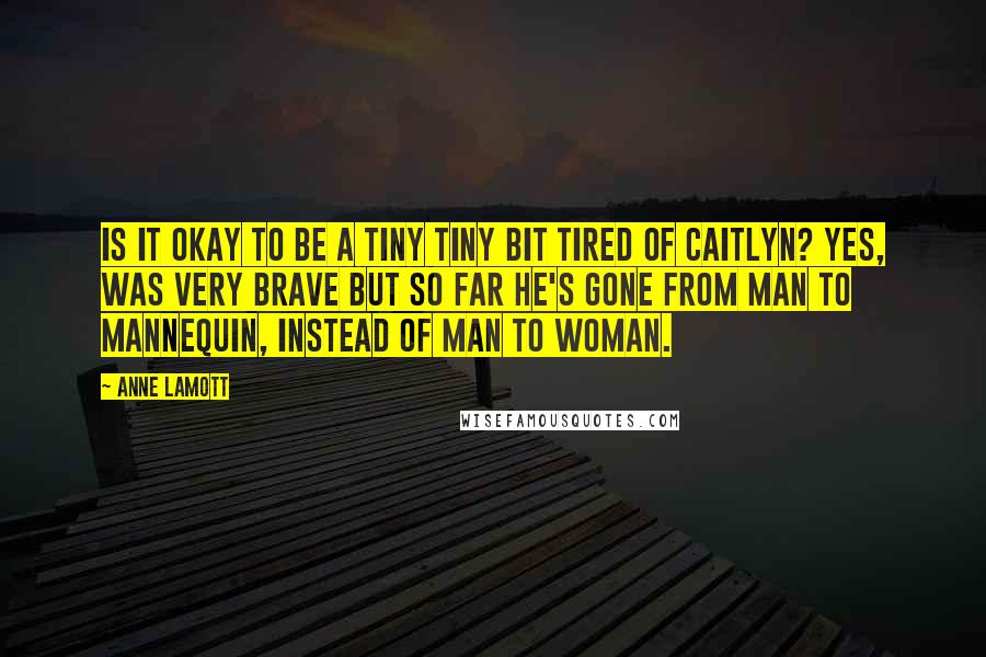 Anne Lamott Quotes: Is it okay to be a tiny tiny bit tired of Caitlyn? Yes, was very brave but so far he's gone from man to mannequin, instead of man to woman.