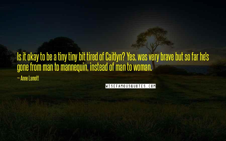 Anne Lamott Quotes: Is it okay to be a tiny tiny bit tired of Caitlyn? Yes, was very brave but so far he's gone from man to mannequin, instead of man to woman.