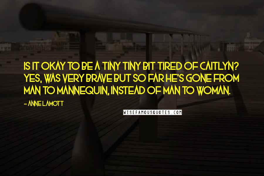 Anne Lamott Quotes: Is it okay to be a tiny tiny bit tired of Caitlyn? Yes, was very brave but so far he's gone from man to mannequin, instead of man to woman.