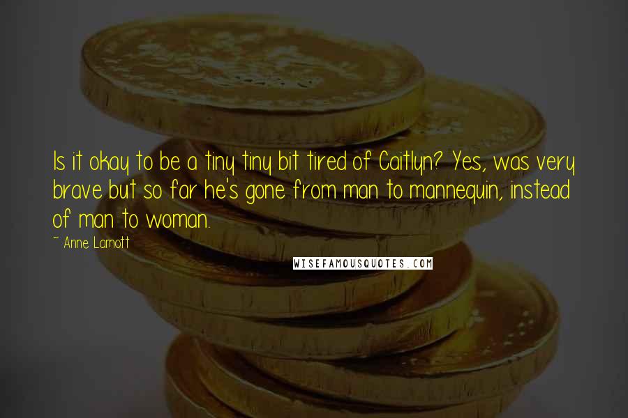 Anne Lamott Quotes: Is it okay to be a tiny tiny bit tired of Caitlyn? Yes, was very brave but so far he's gone from man to mannequin, instead of man to woman.