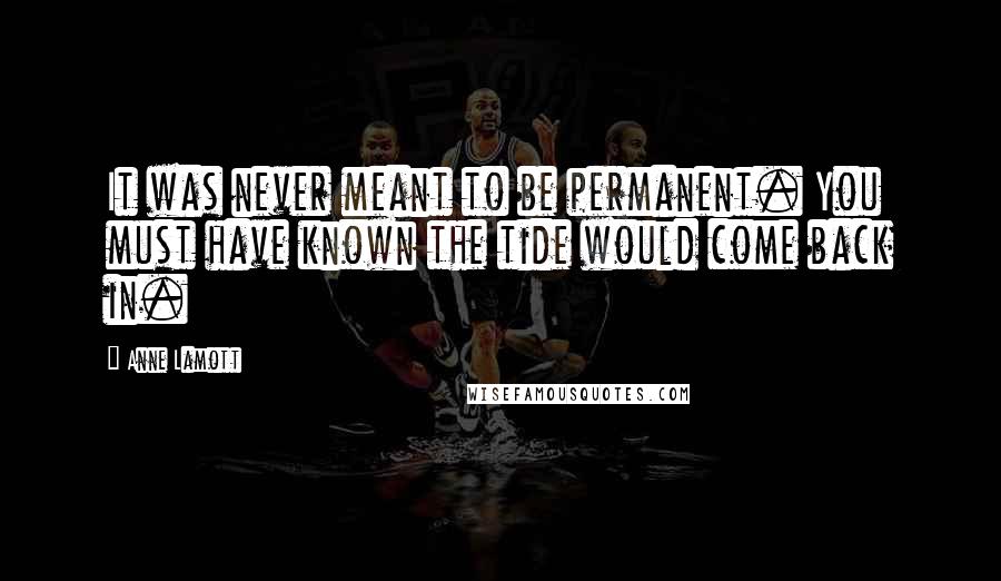 Anne Lamott Quotes: It was never meant to be permanent. You must have known the tide would come back in.