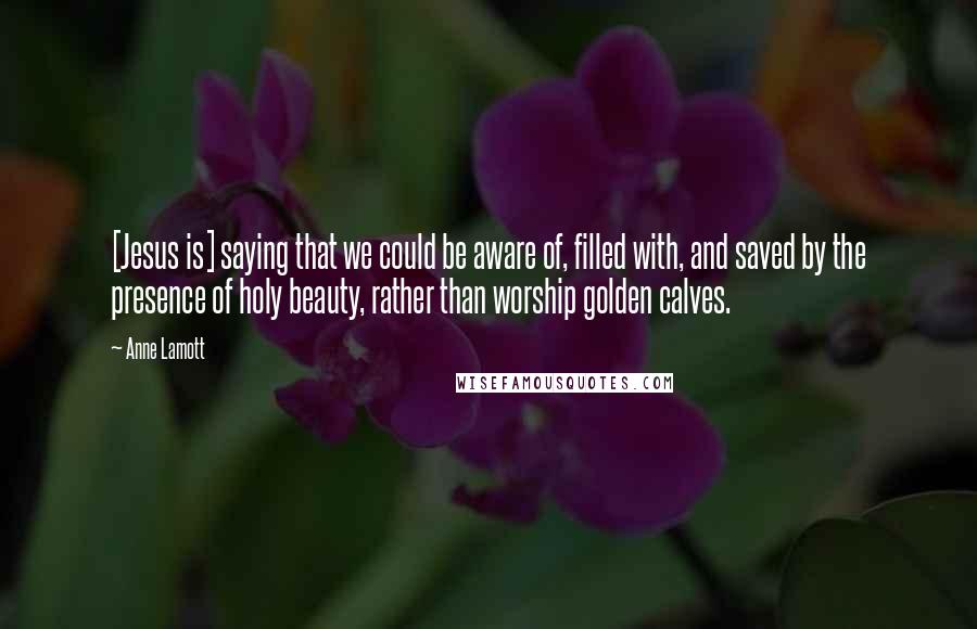 Anne Lamott Quotes: [Jesus is] saying that we could be aware of, filled with, and saved by the presence of holy beauty, rather than worship golden calves.