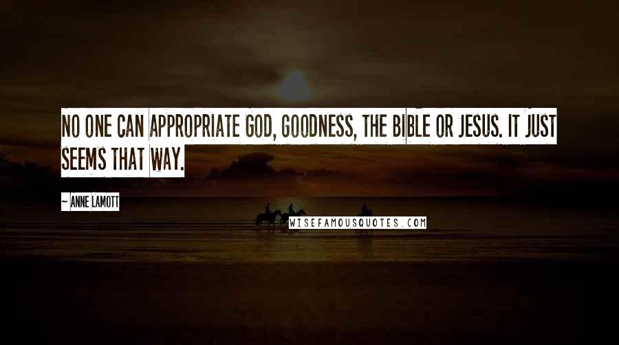 Anne Lamott Quotes: No one can appropriate God, goodness, the Bible or Jesus. It just seems that way.
