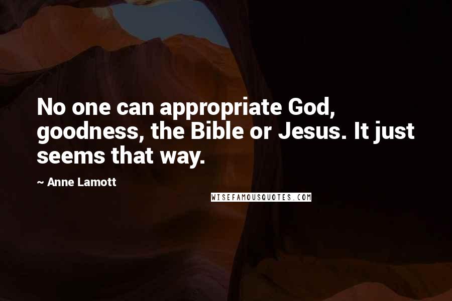 Anne Lamott Quotes: No one can appropriate God, goodness, the Bible or Jesus. It just seems that way.