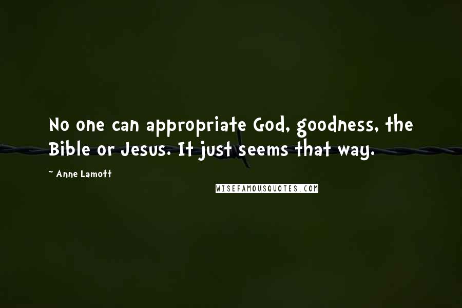 Anne Lamott Quotes: No one can appropriate God, goodness, the Bible or Jesus. It just seems that way.