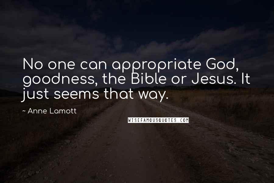 Anne Lamott Quotes: No one can appropriate God, goodness, the Bible or Jesus. It just seems that way.