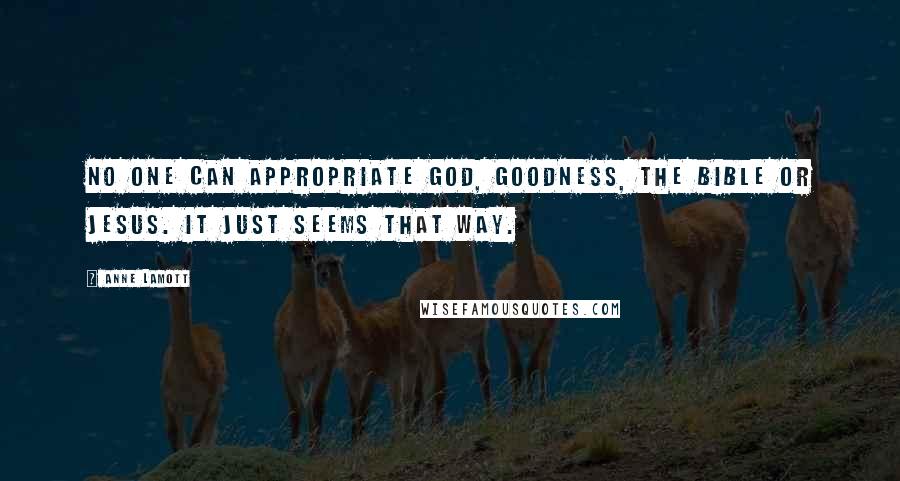 Anne Lamott Quotes: No one can appropriate God, goodness, the Bible or Jesus. It just seems that way.