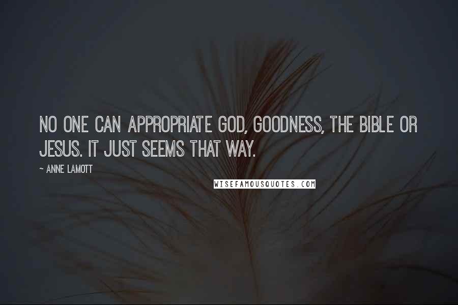 Anne Lamott Quotes: No one can appropriate God, goodness, the Bible or Jesus. It just seems that way.