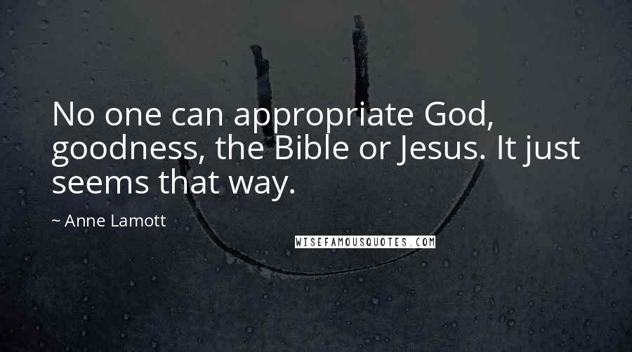 Anne Lamott Quotes: No one can appropriate God, goodness, the Bible or Jesus. It just seems that way.