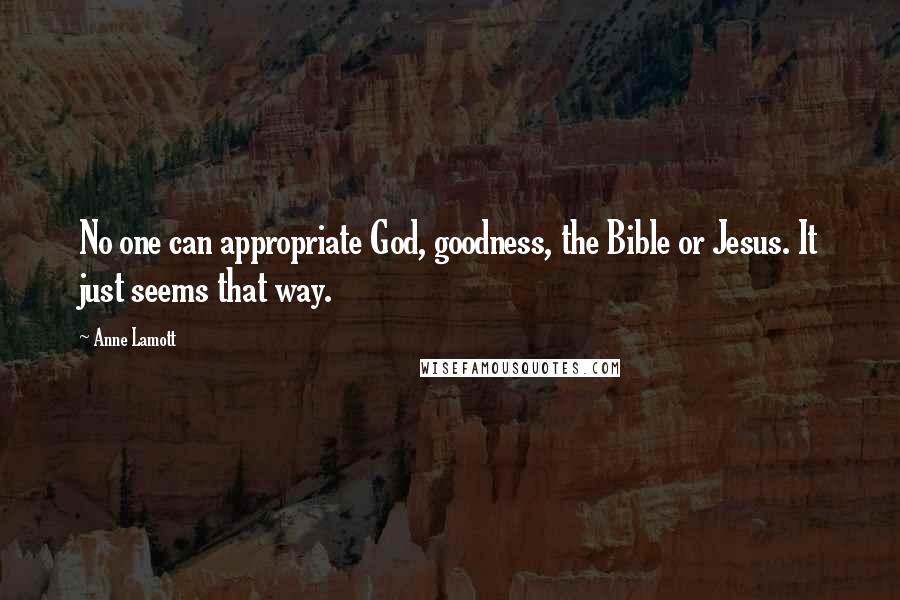 Anne Lamott Quotes: No one can appropriate God, goodness, the Bible or Jesus. It just seems that way.