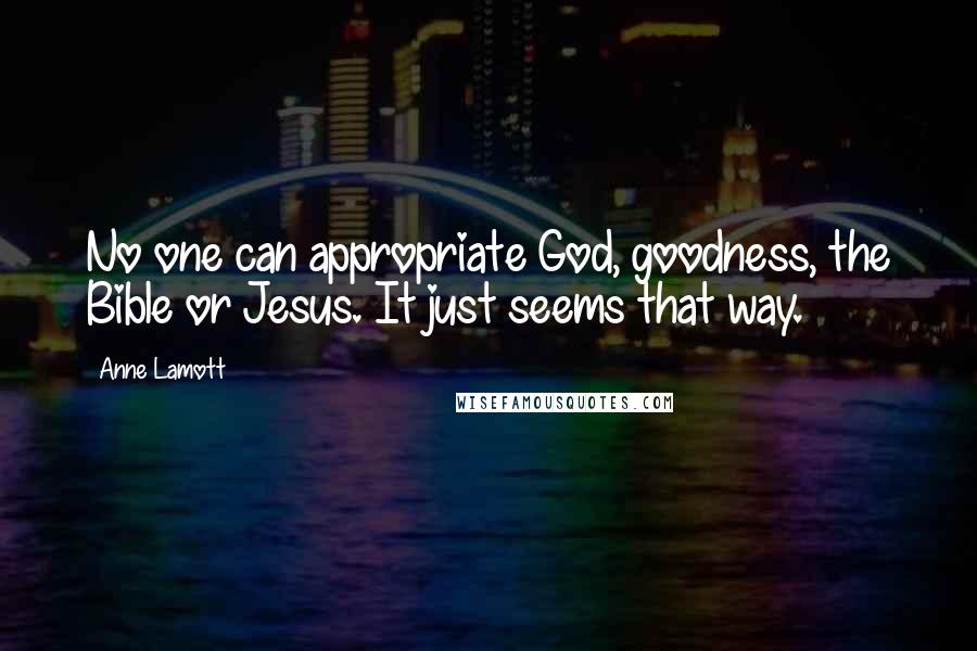 Anne Lamott Quotes: No one can appropriate God, goodness, the Bible or Jesus. It just seems that way.