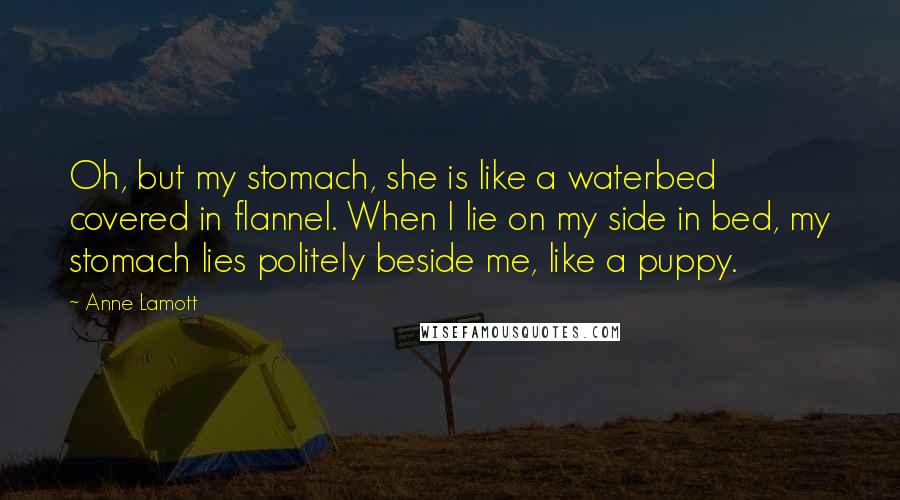 Anne Lamott Quotes: Oh, but my stomach, she is like a waterbed covered in flannel. When I lie on my side in bed, my stomach lies politely beside me, like a puppy.