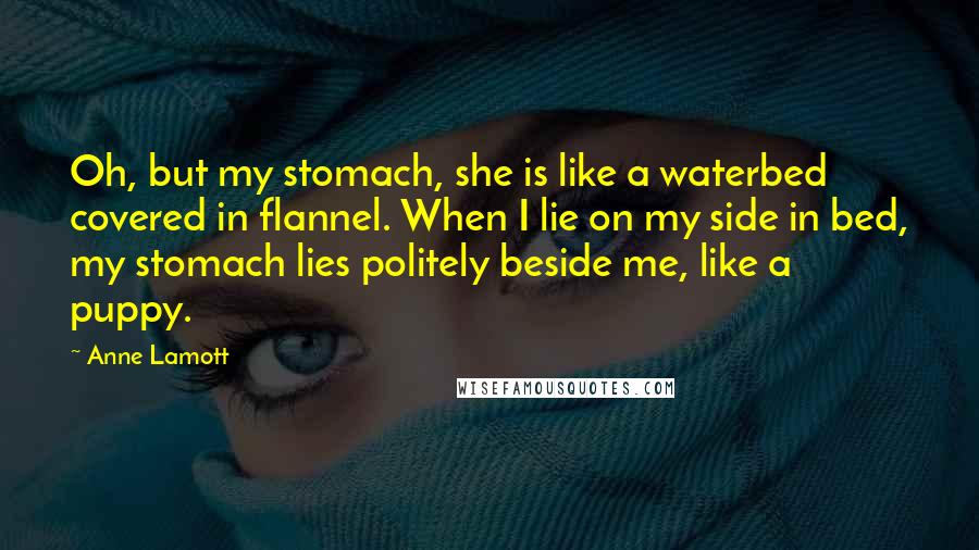 Anne Lamott Quotes: Oh, but my stomach, she is like a waterbed covered in flannel. When I lie on my side in bed, my stomach lies politely beside me, like a puppy.