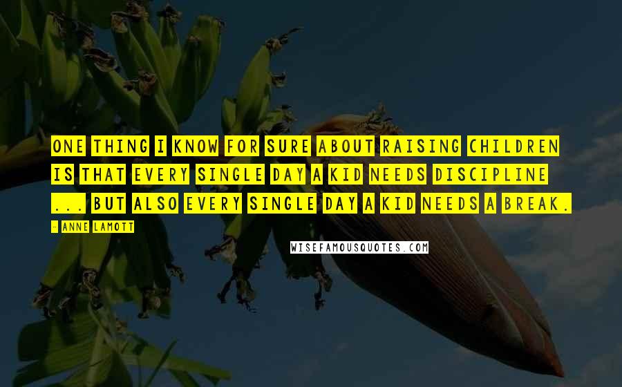 Anne Lamott Quotes: One thing I know for sure about raising children is that every single day a kid needs discipline ... But also every single day a kid needs a break.