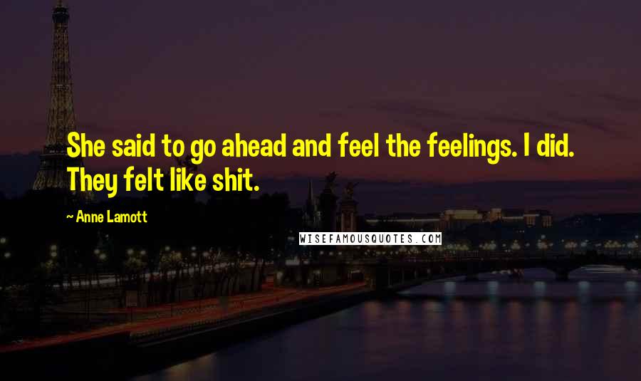 Anne Lamott Quotes: She said to go ahead and feel the feelings. I did. They felt like shit.