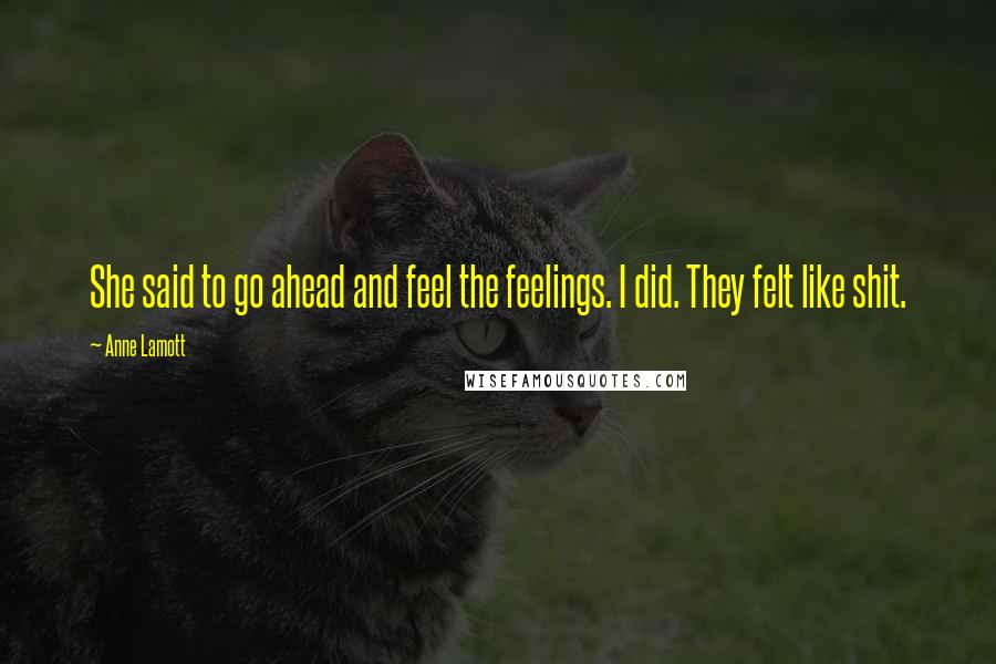 Anne Lamott Quotes: She said to go ahead and feel the feelings. I did. They felt like shit.