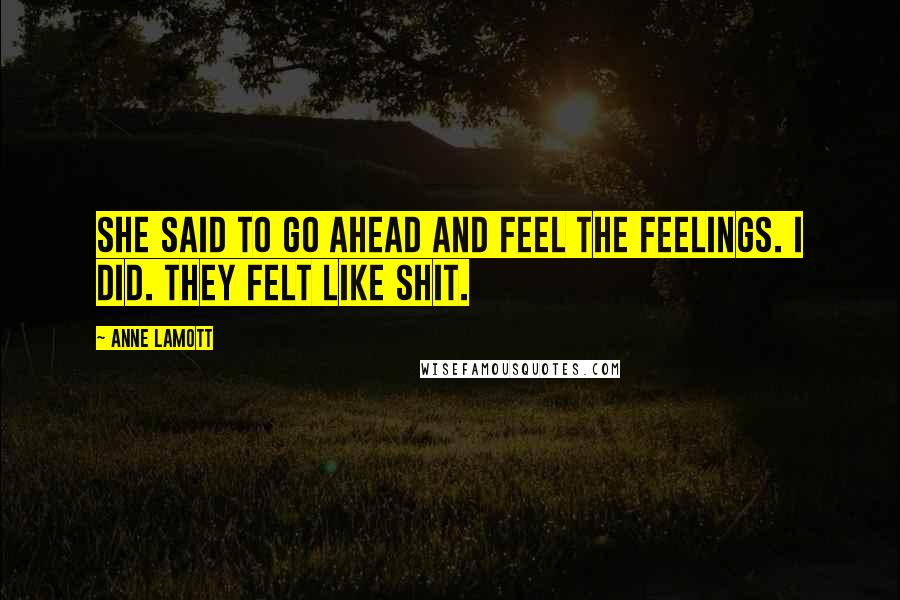 Anne Lamott Quotes: She said to go ahead and feel the feelings. I did. They felt like shit.