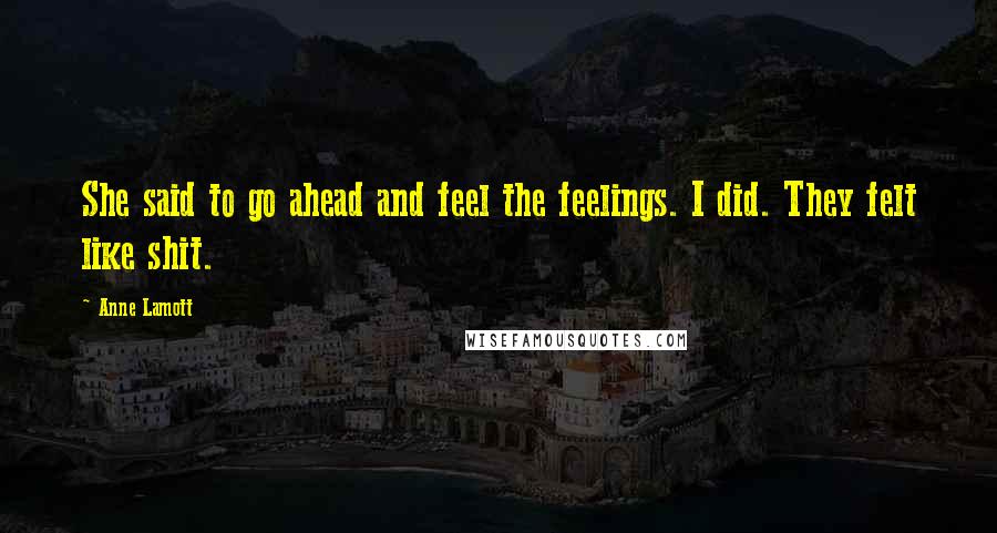 Anne Lamott Quotes: She said to go ahead and feel the feelings. I did. They felt like shit.