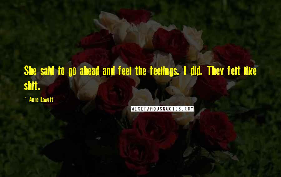 Anne Lamott Quotes: She said to go ahead and feel the feelings. I did. They felt like shit.