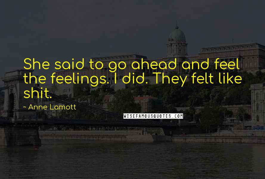 Anne Lamott Quotes: She said to go ahead and feel the feelings. I did. They felt like shit.