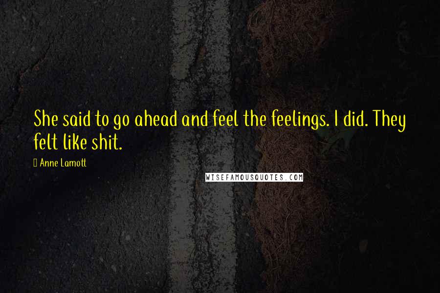 Anne Lamott Quotes: She said to go ahead and feel the feelings. I did. They felt like shit.