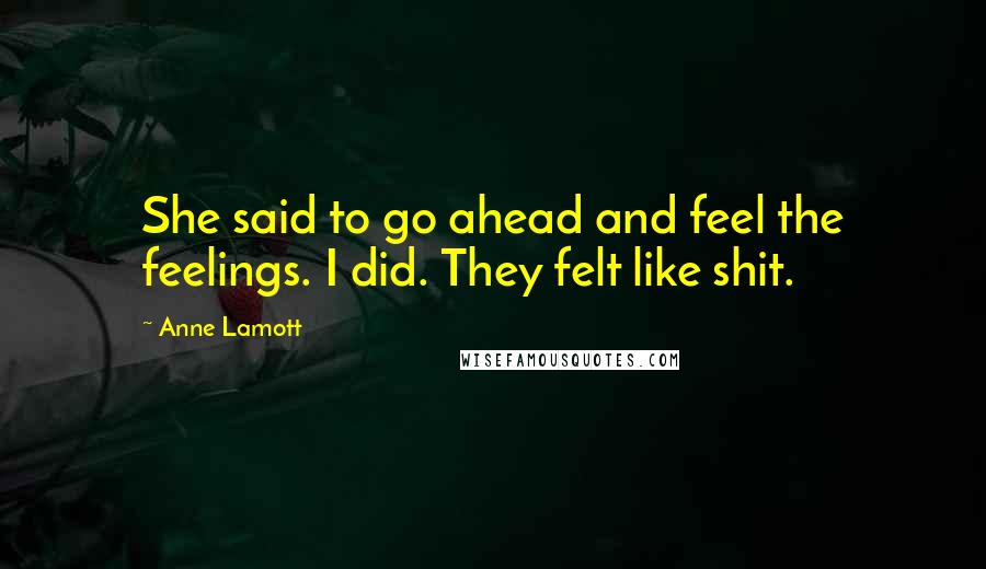 Anne Lamott Quotes: She said to go ahead and feel the feelings. I did. They felt like shit.
