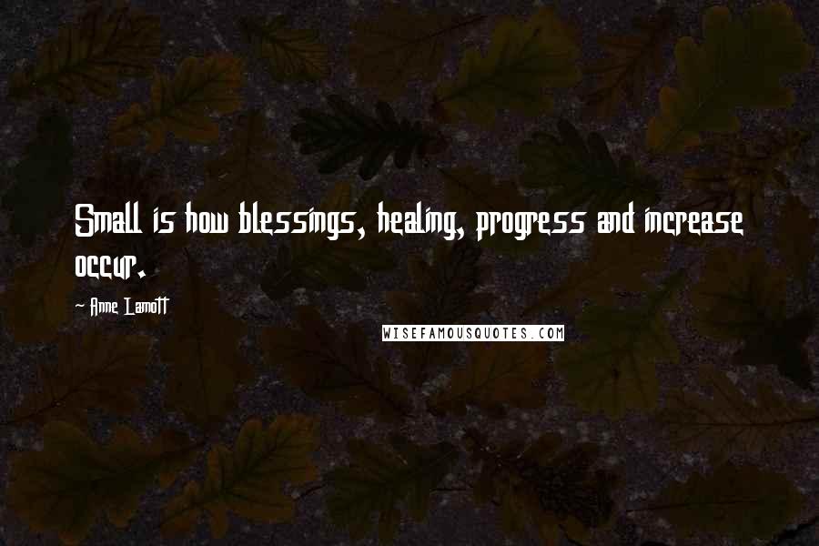 Anne Lamott Quotes: Small is how blessings, healing, progress and increase occur.