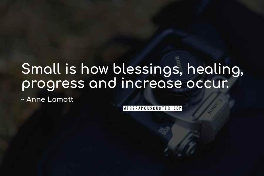 Anne Lamott Quotes: Small is how blessings, healing, progress and increase occur.